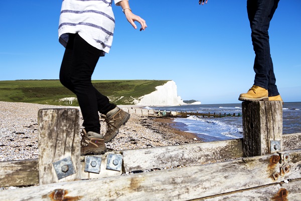 Walking on the groynes at Cuckmere Haven
